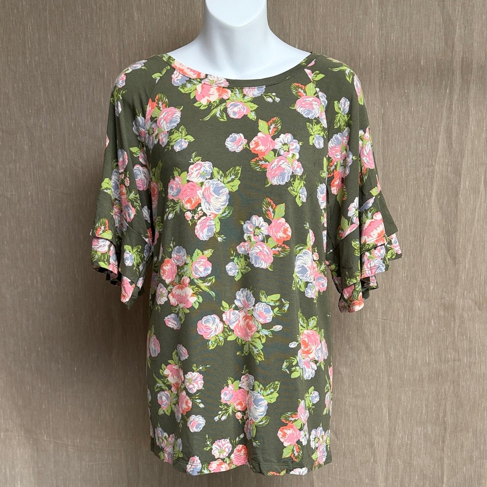 Matilda Jane Floral Blouse - Olive and Pink